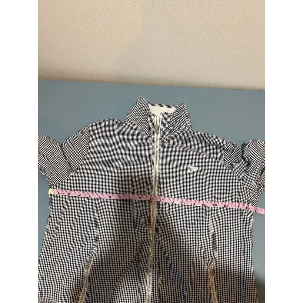 Nike seersucker gingham jacket women size L zipper lightweight cotton blue white